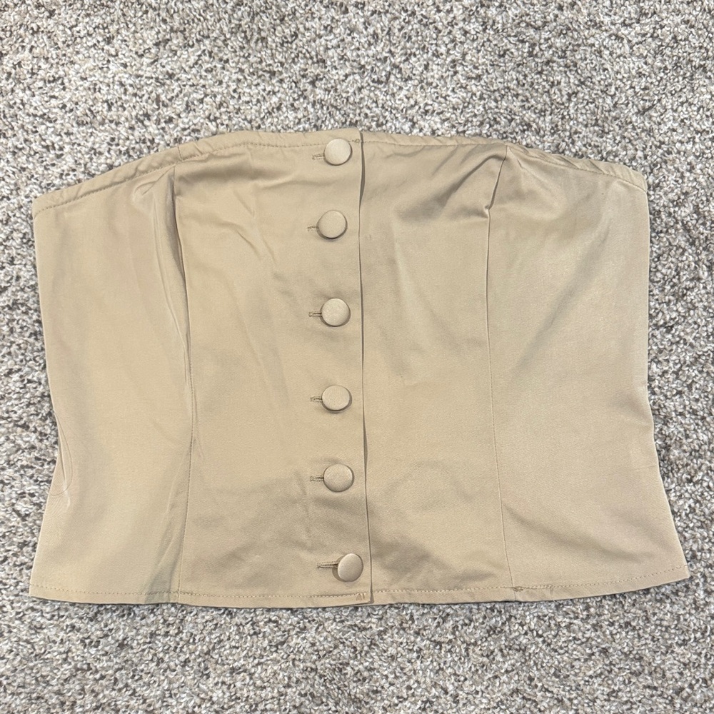 Forever 21 Beige Button-Front Strapless Crop Top